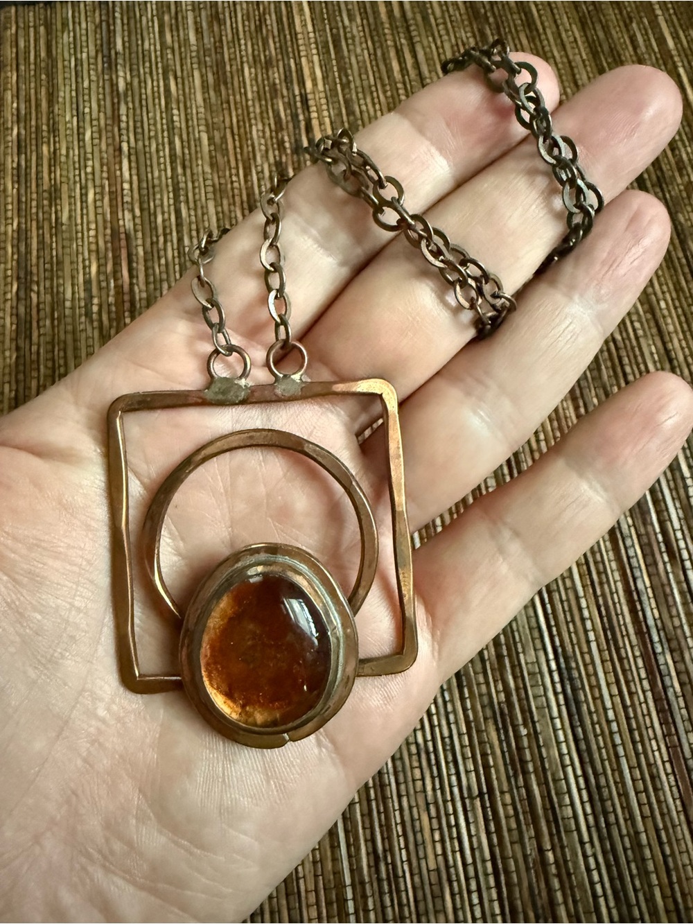 Rafael Canada Square Necklace Alfandary Copper Modernist Brutalist MCM